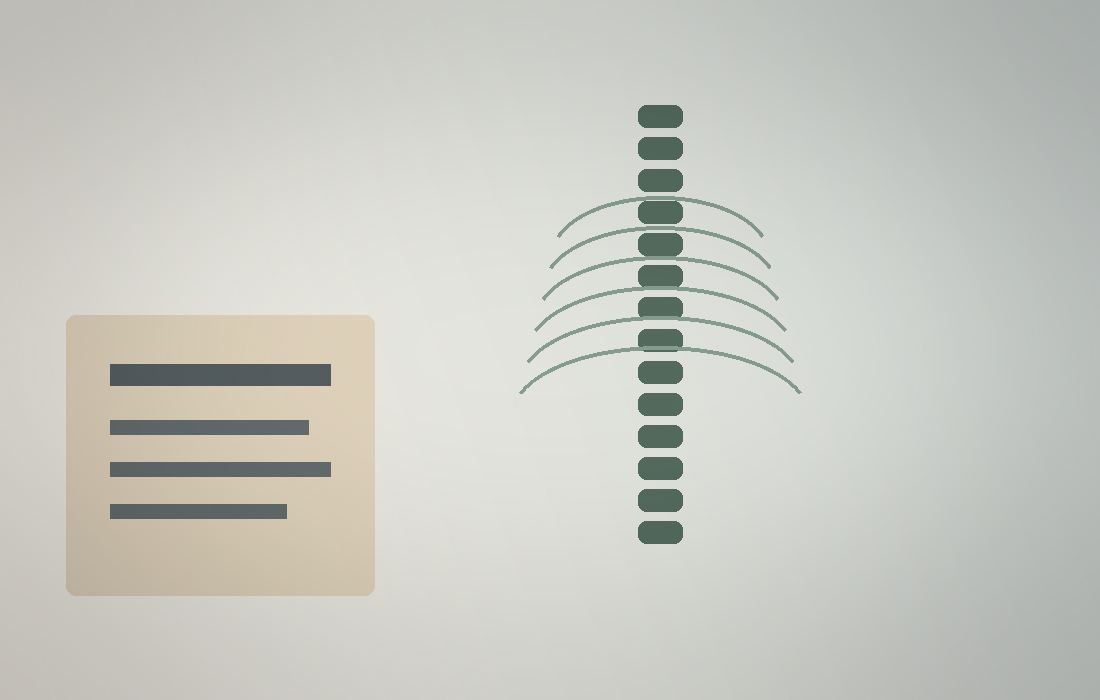 An anatomy study of a spine, beside a workbook on a sand-coloured surface