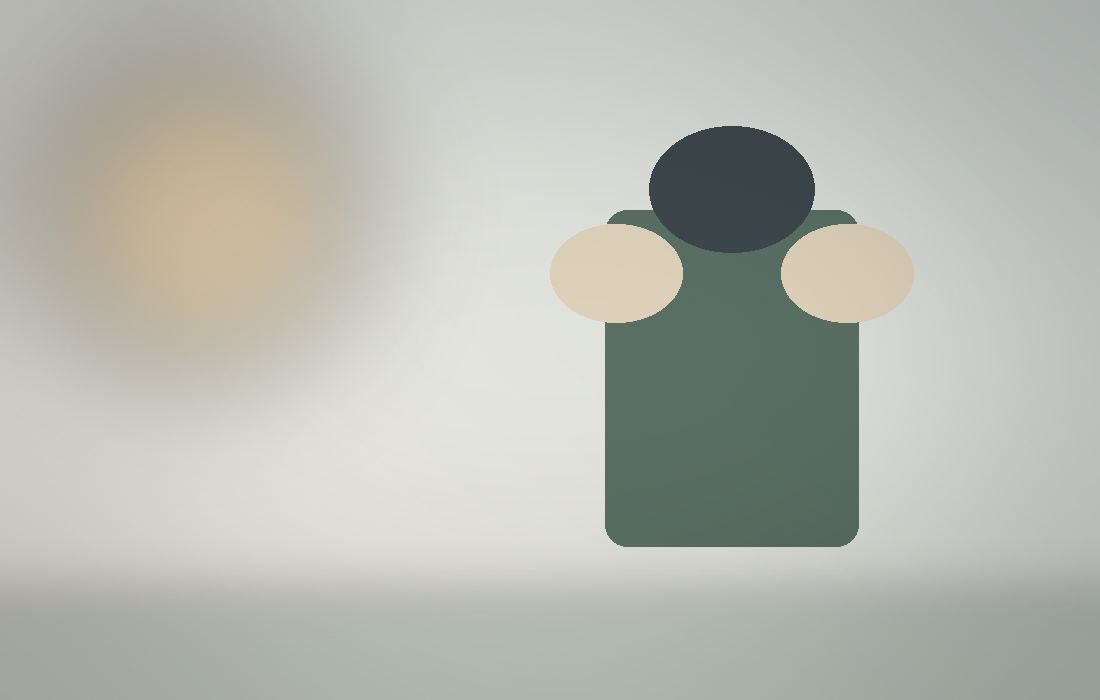 Abstract figure receiving a seated chair massage in a calm corporate setting